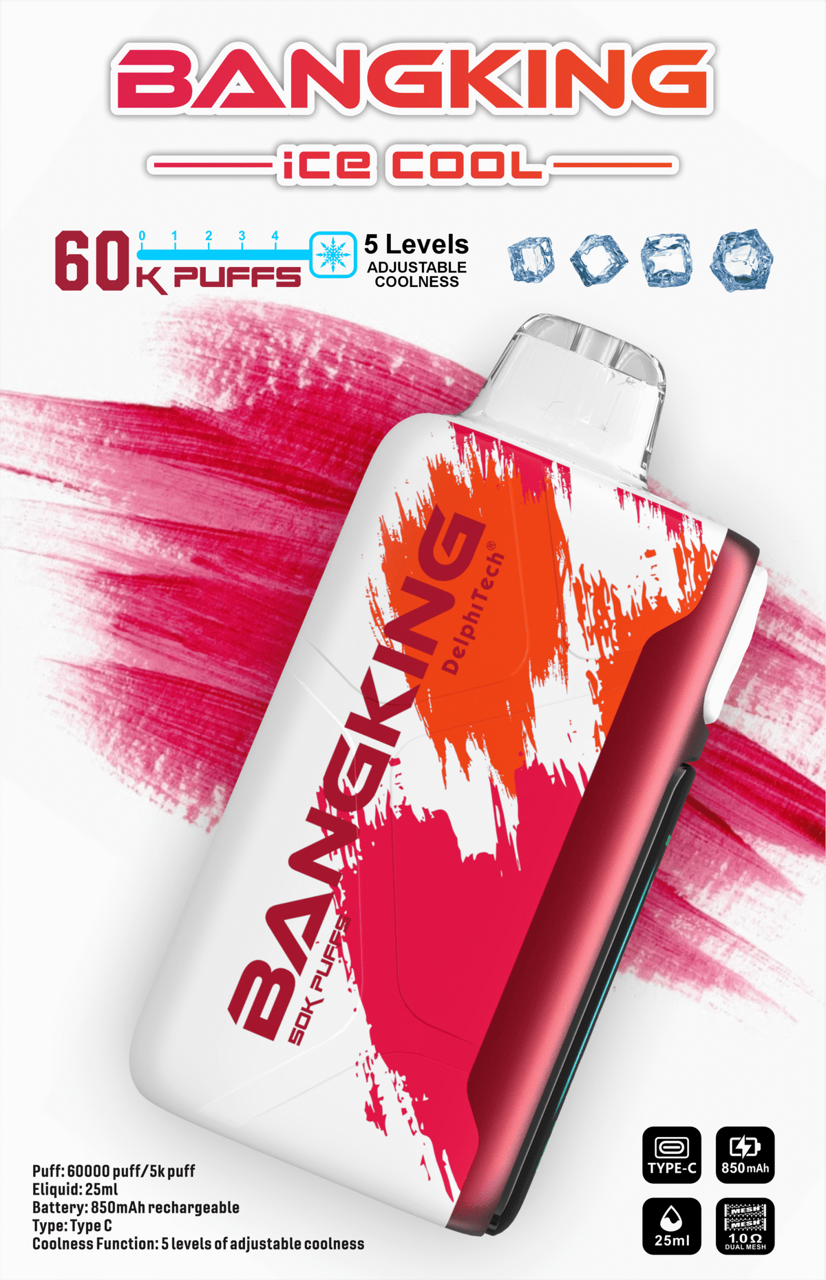 Bang King Ice Cool 60000口一次性電子煙|超大容量冰感拋棄式Vape 長效續航多口味電子煙-VAKA糖果雲煙館
