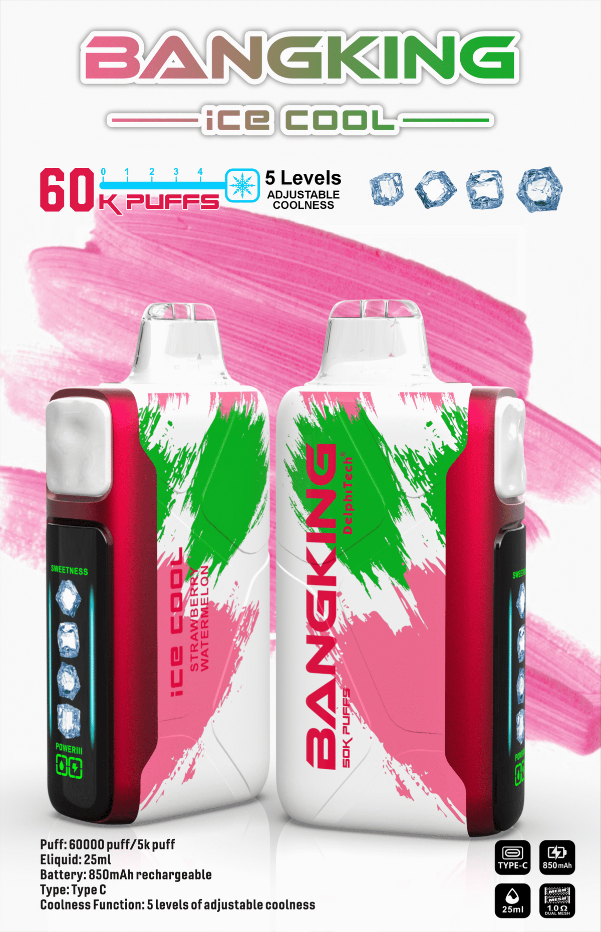 Bang King Ice Cool 60000口一次性電子煙｜超大容量冰感拋棄式Vape 長效續航多口味電子煙-VAKA糖果雲煙館